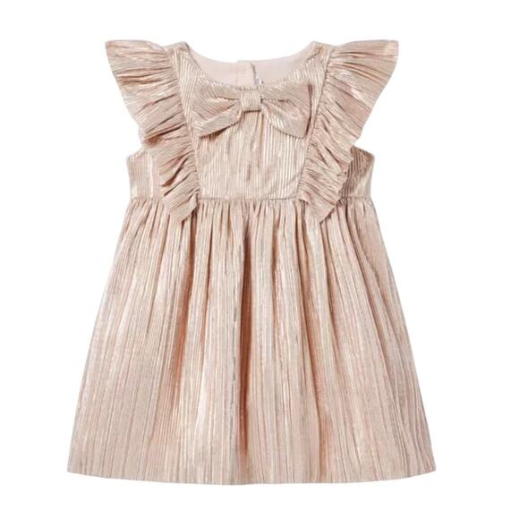Janie and Jack Girls Metallic Plisse‎ Bow Dress Birthday Party Rose Gold Size 8 - Picture 1 of 12
